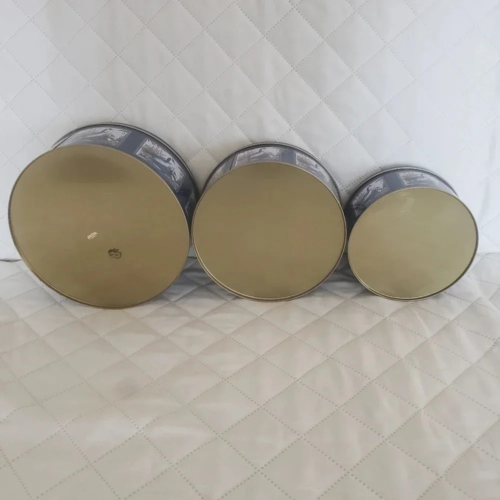 VTG NESTING  TIN CANISTER SET Of 3 CANADA GOOSE GEESE BLUE ROUND HOME DECOR - Picture 7 of 8